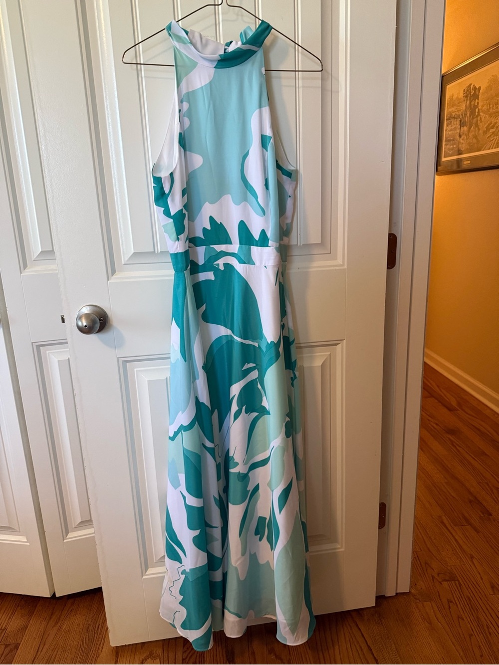 Tahari Aqua & White Sleeveless Midi Dress